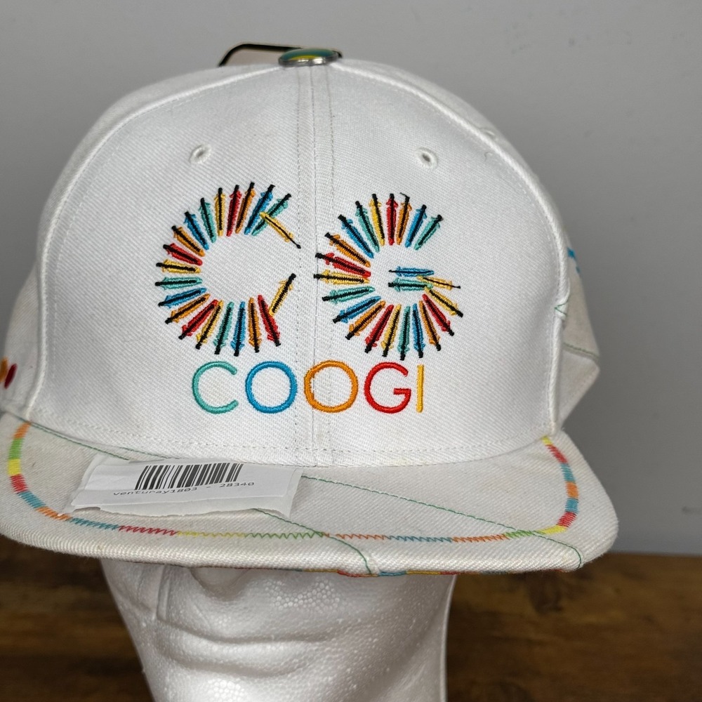 Coogi White Snapback Hat Multicolor Embroidered CG Logo Flat Brim‎ Size 8 Cap